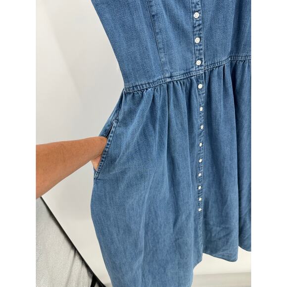 ASOS Denim midi dress shoulder ties pockets heavy cotton size 8 prairie cottage - Picture 6 of 7